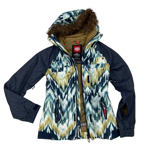 686 Womens Authentic Bae Insulated Jacket XS Ikat InfiDry Hooded Snowboarding - Picture 11 of 14